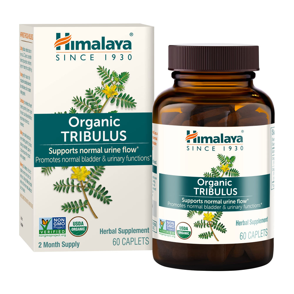 Himalaya Tribulus Terrestris bottle showing vegan, non-GMO herbal support for everyday wellness.