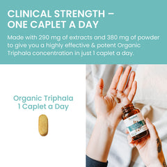 Himalaya Triphala vegan non-GMO seal communicates plant-based, allergen-friendly choice.