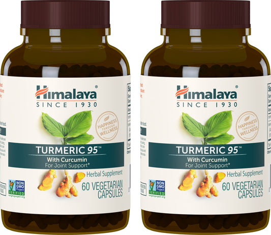 Himalaya Turmeric 95 bottle-front showing vegan capsules for joint support.