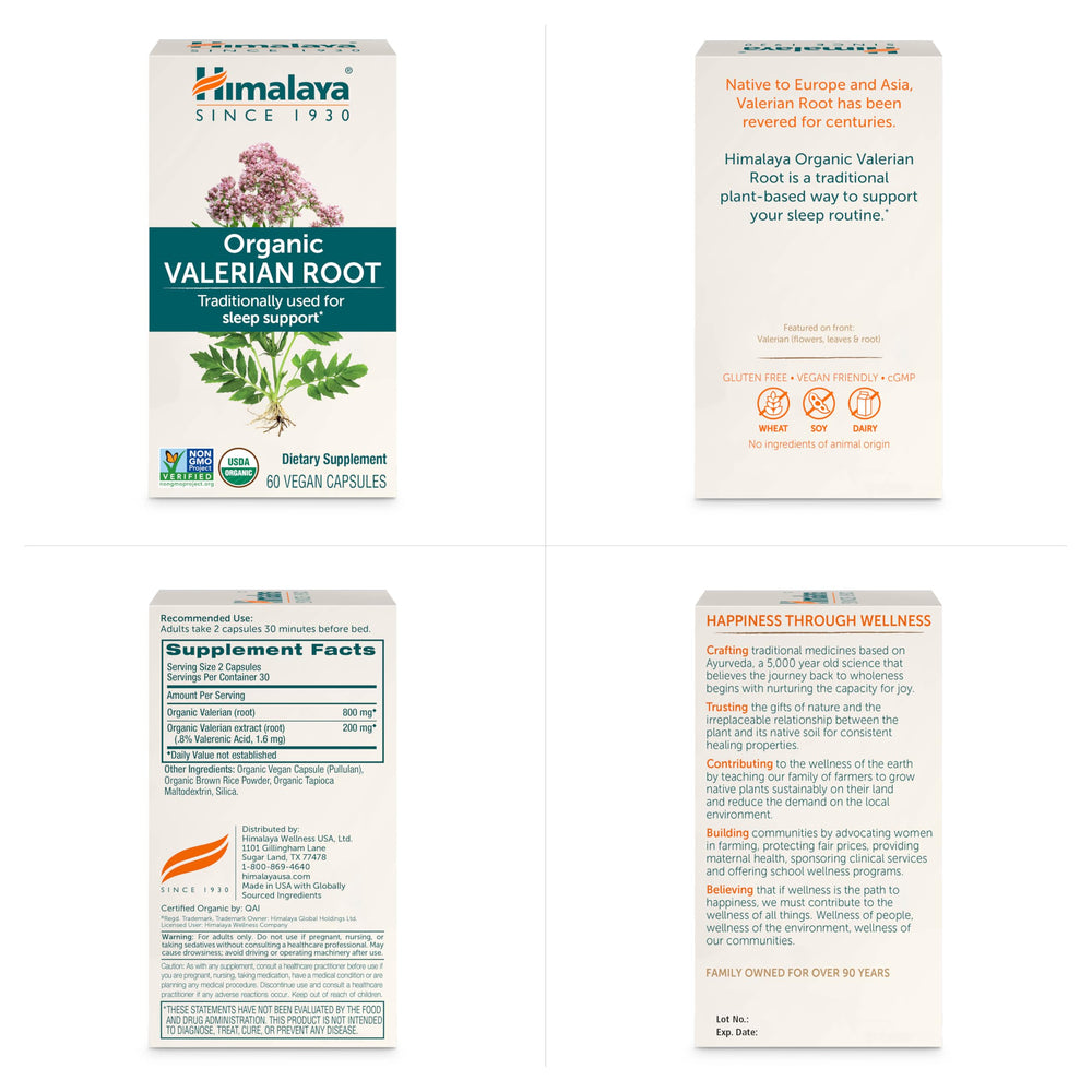Himalaya Valerian Root dispensing two capsules for overnight use.