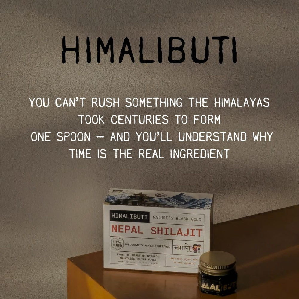 HIMALI BUTI Shilajit resin paste closeup emphasizing natural color and purity.
