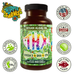 Pouring Hippie Farms algae oil to highlight fish-free, clean-tasting supplement.