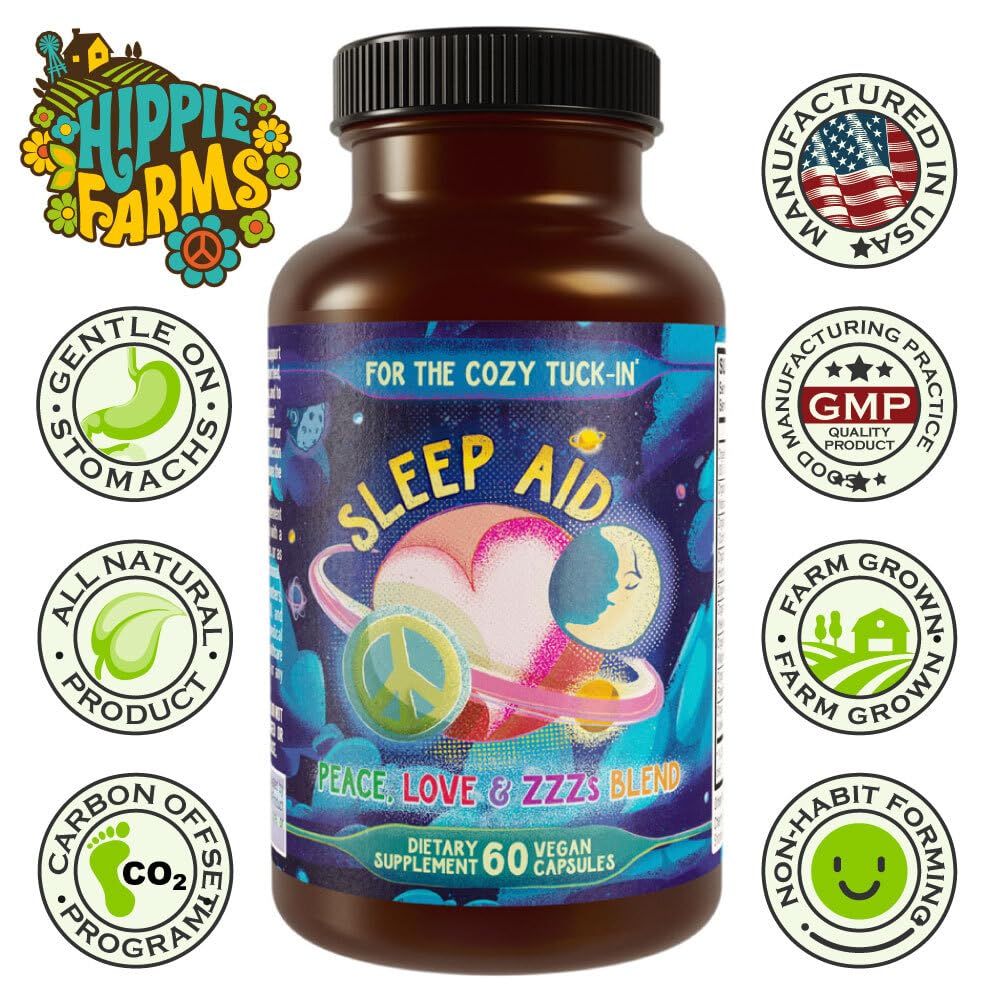 Soft-gel capsules of Hippie Farms sleep aid for gentle nightly use.