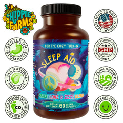 Soft-gel capsules of Hippie Farms sleep aid for gentle nightly use.