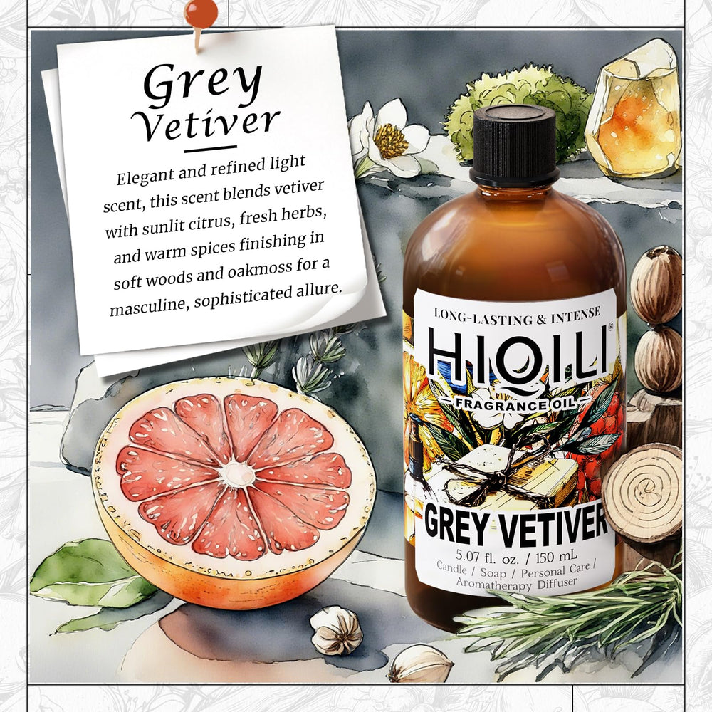 HIQILI Grey Vetiver bottle closeup for premium DIY fragrance projects