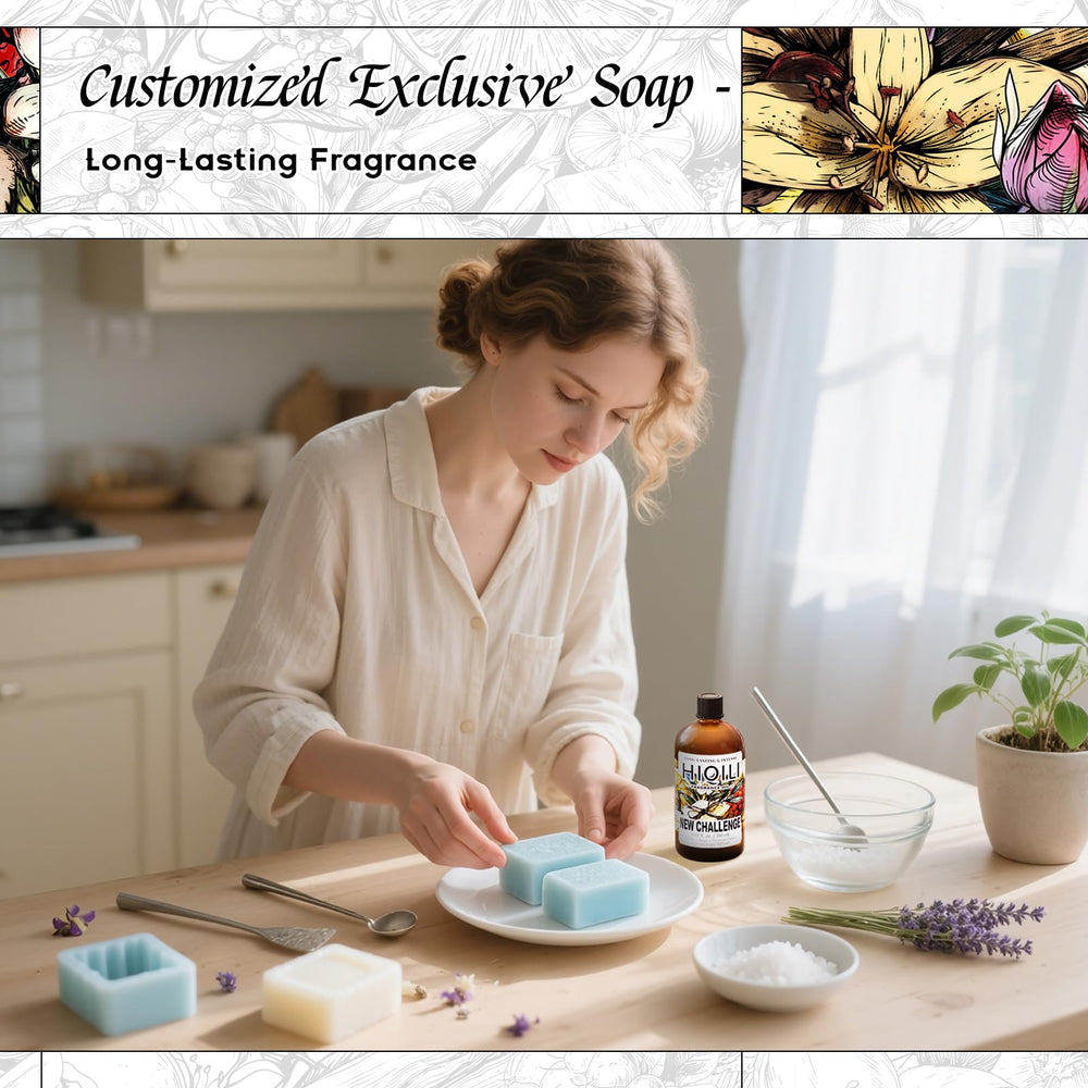 HIQILI New Challenge Fragrance Oil used in soap bases for rich, lingering fragrance.