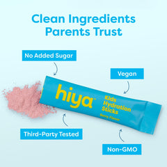 Hiya hydration powder being stirred into water for convenient mixing.
