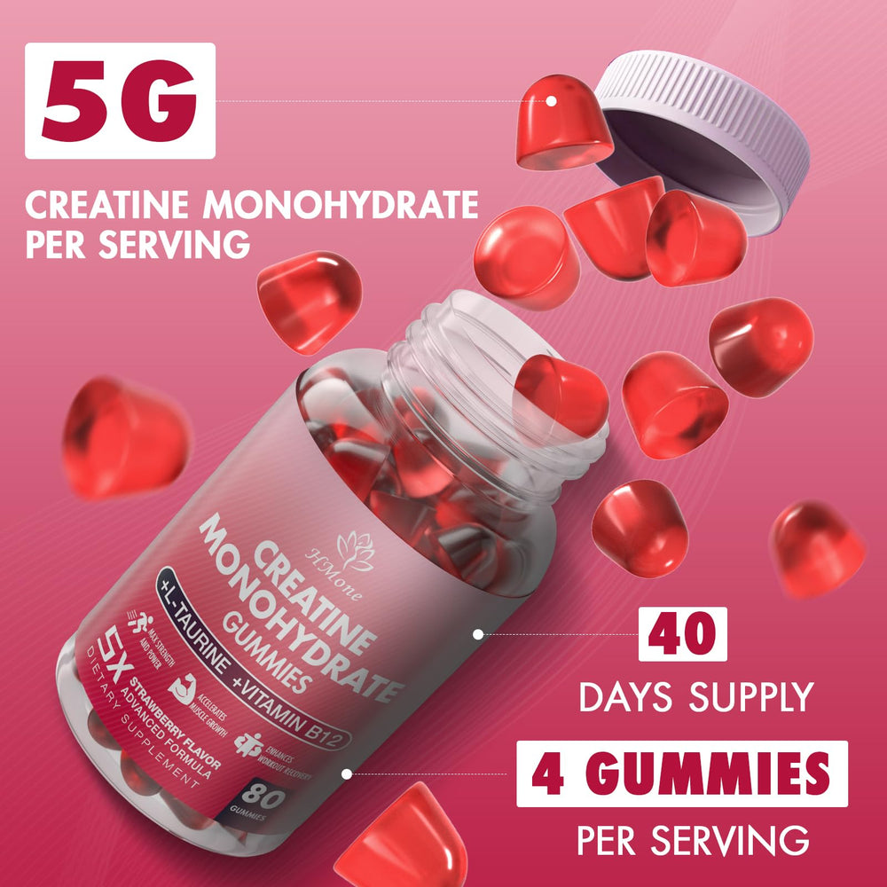 HMone Creatine Monohydrate Gummies strawberry serving for flexible daily intake