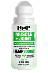 HMP Brands Muscle & Joint Cooling Roll-On with 2000mg hemp extract for targeted relief.