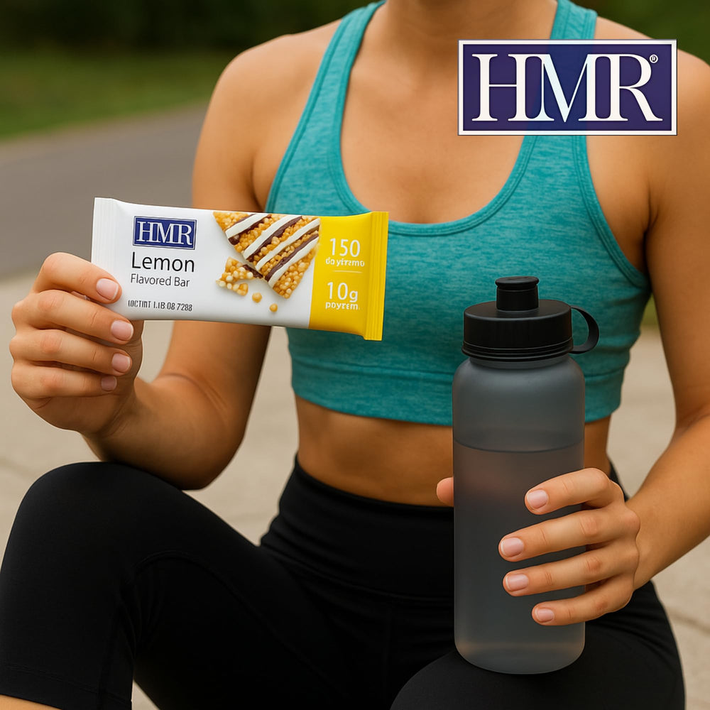 HMR Lemon Protein Bar comparison shot highlighting a healthier snack option.