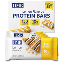 HMR Lemon Protein Bar front view with yogurt drizzle and 10g protein per bar.