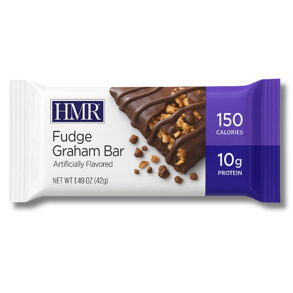 HMR Fudge Graham Bar bite close-up highlighting fudgy center