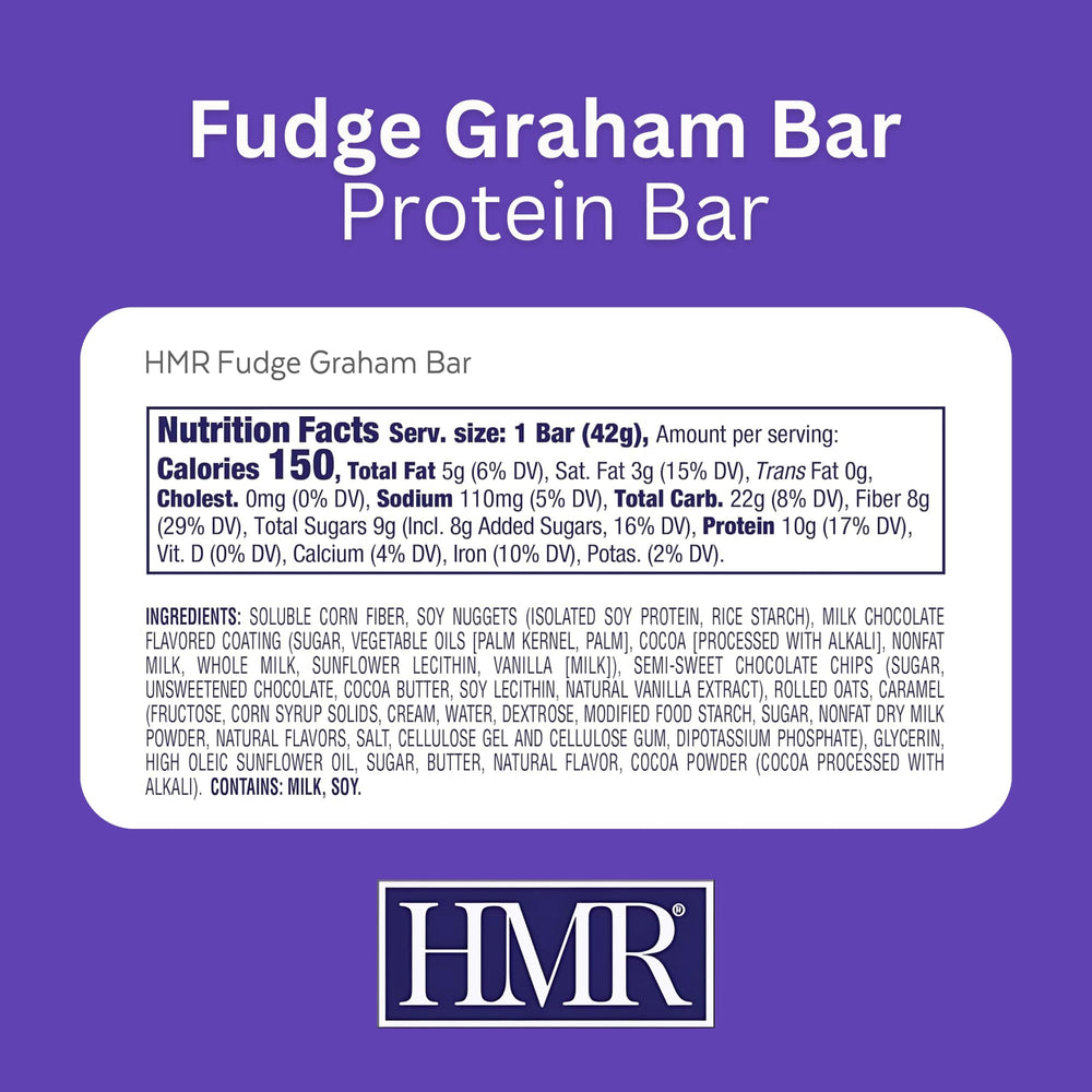 HMR Fudge Graham Bar unwrap close-up showing indulgent toppings