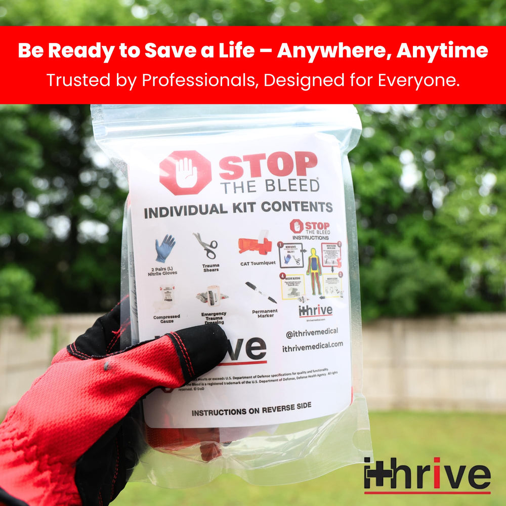 HMZ Medical iThrive Stop The Bleed kit open bag showing visible contents for easy readiness.