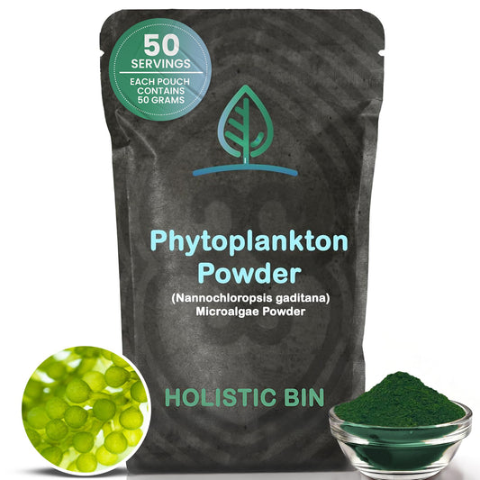 Holistic Bin Marine Phytoplankton powder packaging front, Nordic-sourced nutrition.