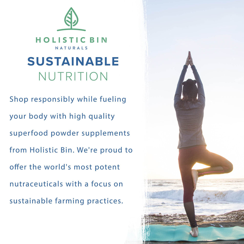 Holistic Bin sustainable packaging reflects eco-conscious nutrition product.