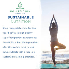 Holistic Bin sustainable packaging reflects eco-conscious nutrition product.