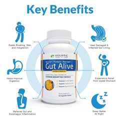 Holistic Health Labs Gut Alive packaging front indicating 60-count bottle