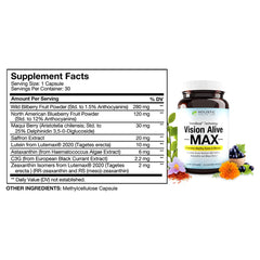 Holistic Health Labs Vision Alive Max bottle showcasing label and ingredient highlights.
