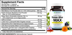 Vision Alive Max capsule close-up with natural ingredients for daily eye health support.