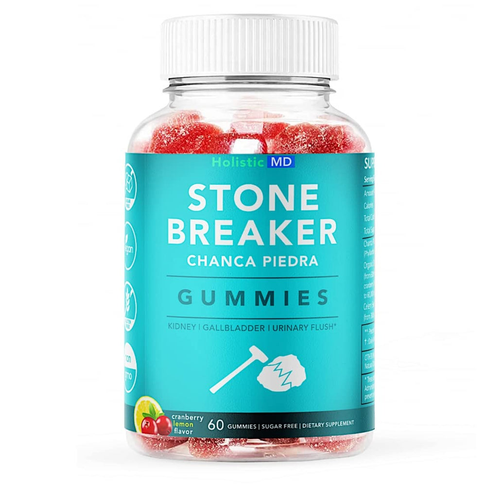 Holistic MD Stone Breaker Gummies bottle with strawberry flavor for daily urinary support.