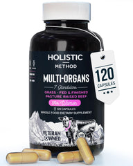 Holistic Method beef organ supplement bottle front view for women, nutrient-dense grass-fed complex.