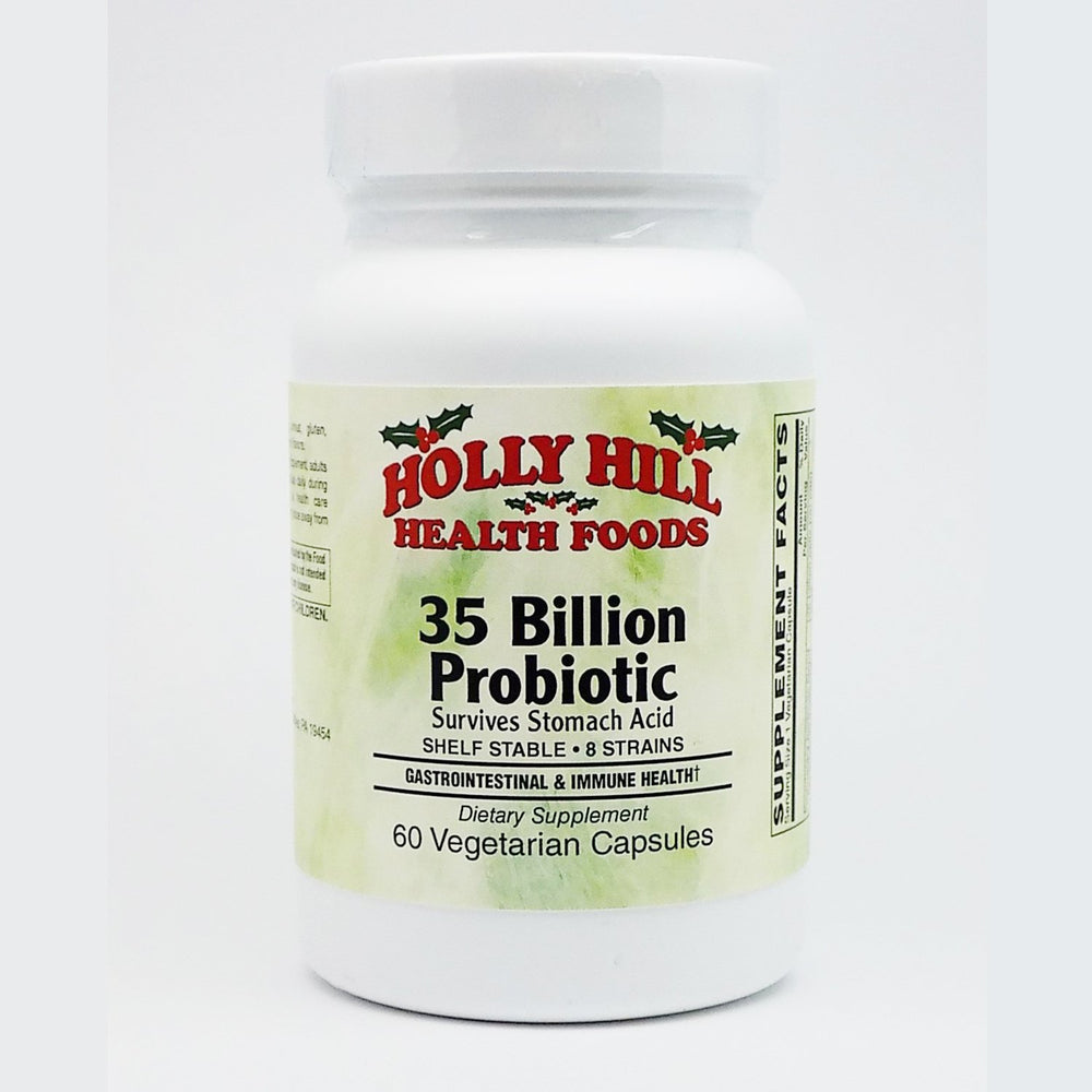 Holly Hill 35 Billion Probiotic bottle; supports daily gut balance.