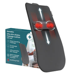 HoMedics Ultra Slim Shiatsu Massage Cushion with full back coverage for targeted relaxation on any chair.