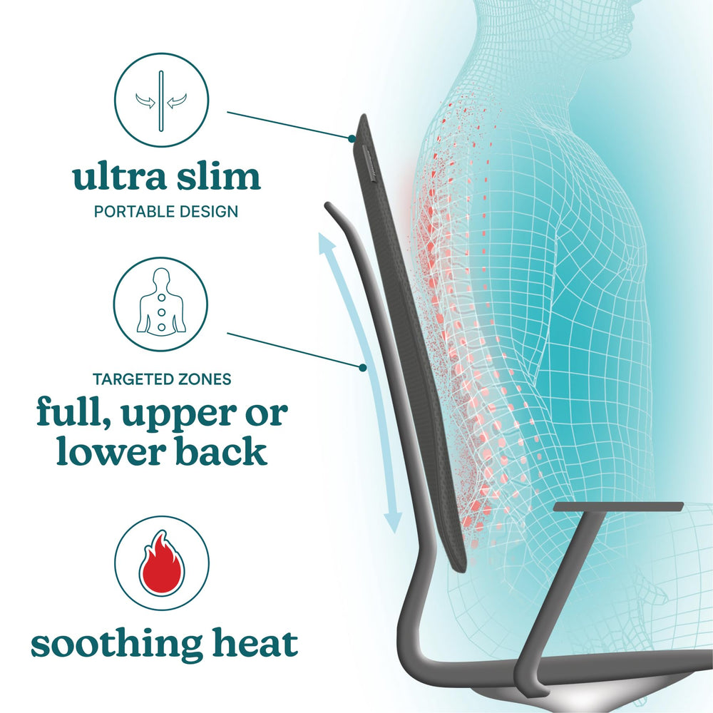 Ultra-slim, portable design that fits many chair styles.
