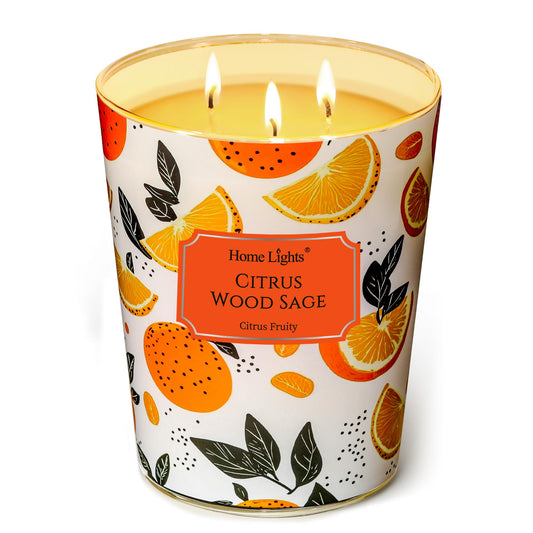 Home Lights Citrus Wood Sage jar candle with fresh, calming aroma.