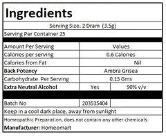 Ambra Grisea ingredients: homeopathic dilution with sucrose
