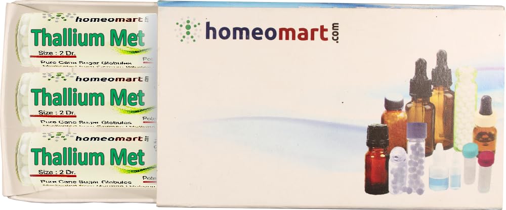 Homeomart Thallium Metallicum pellets pack shown for on-the-go convenience.