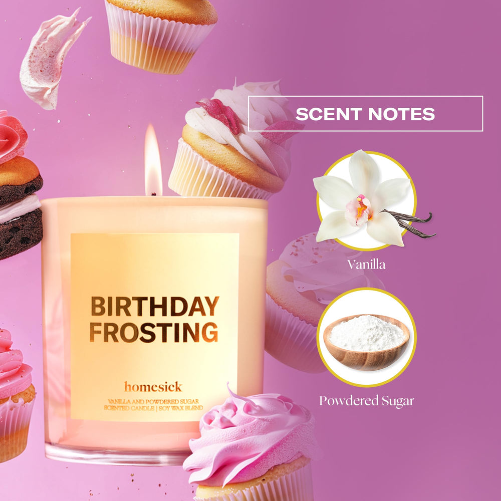 Homesick Birthday Frosting candle uses natural soy wax for a clean, even burn.
