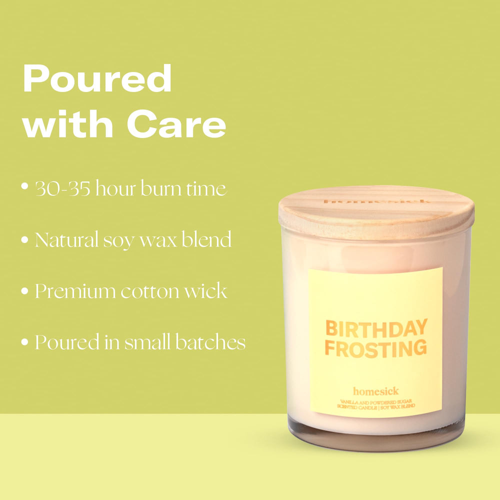Homesick Birthday Frosting candle emits a soft glow ideal for relaxing evenings.
