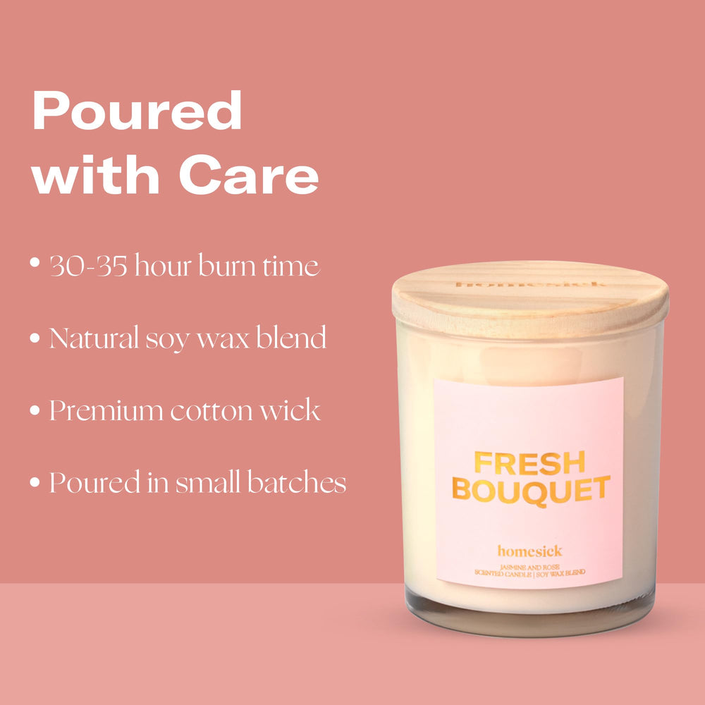 Homesick Fresh Bouquet candle packaging shown as a gift-ready box.