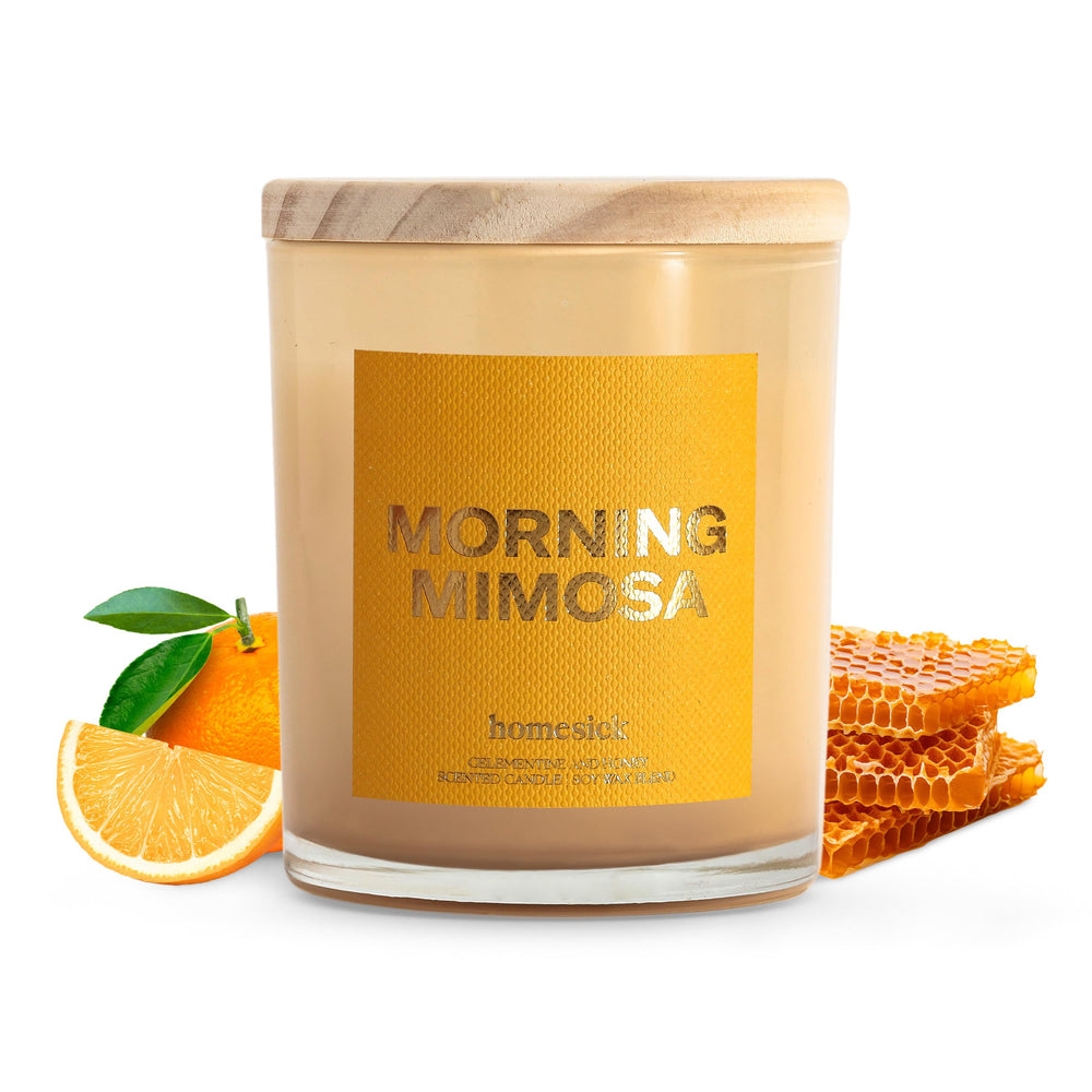Homesick Morning Mimosa jar front view showing long-lasting soy burn for bright, inviting spaces.