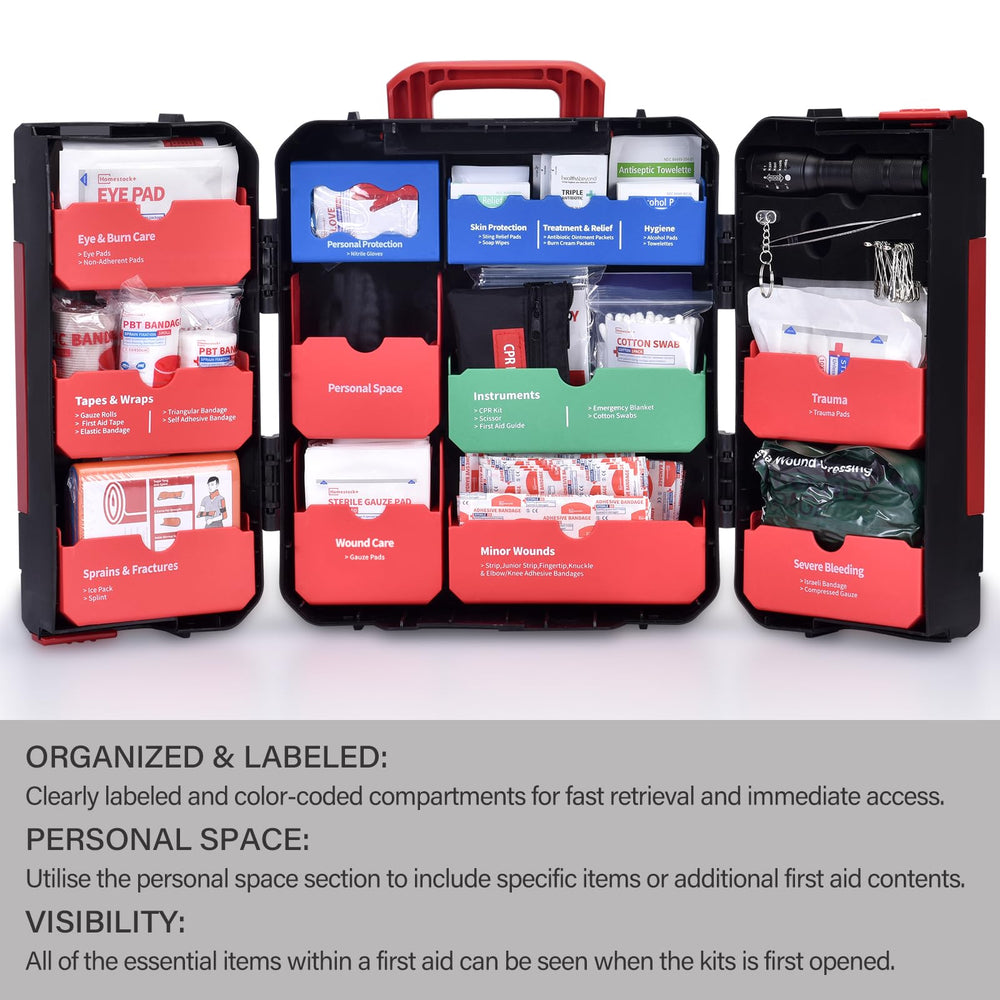 Homestockplus 408-piece contents laid out in organized trays.