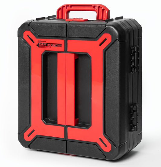 Homestockplus hard case first aid kit closed with secure latch for safe storage.