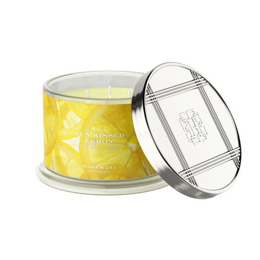 HomeWorx Sun Kissed Lemon 18 oz jar with vibrant label art for a fresh room ambiance
