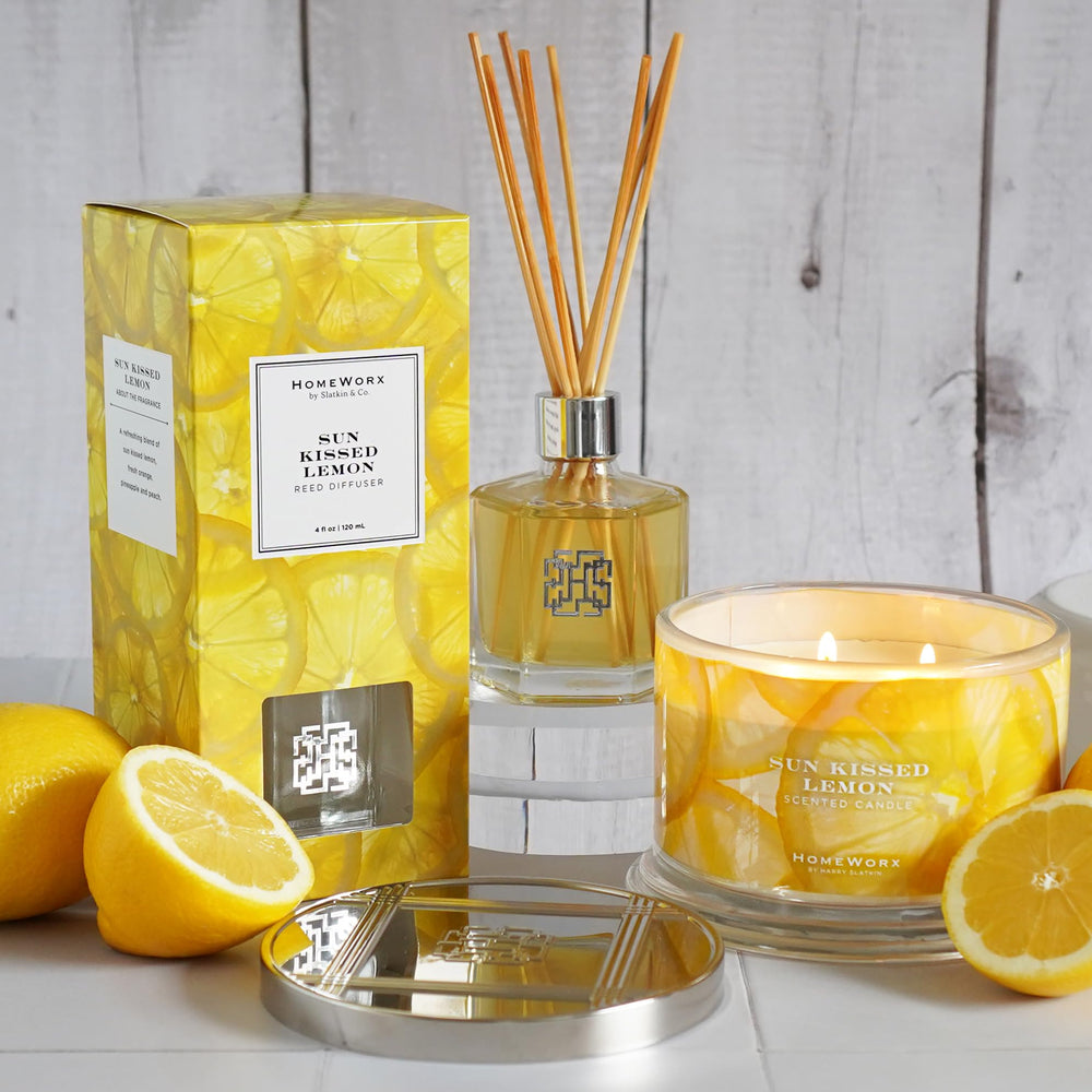 HomeWorx Sun Kissed Lemon wax closeup highlights premium formula and clean burn