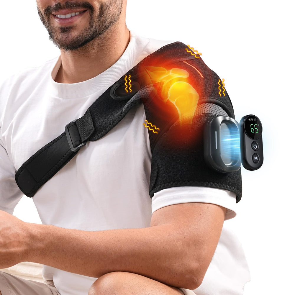 HOMVIMI cordless shoulder heating pad with detachable remote for easy operation.