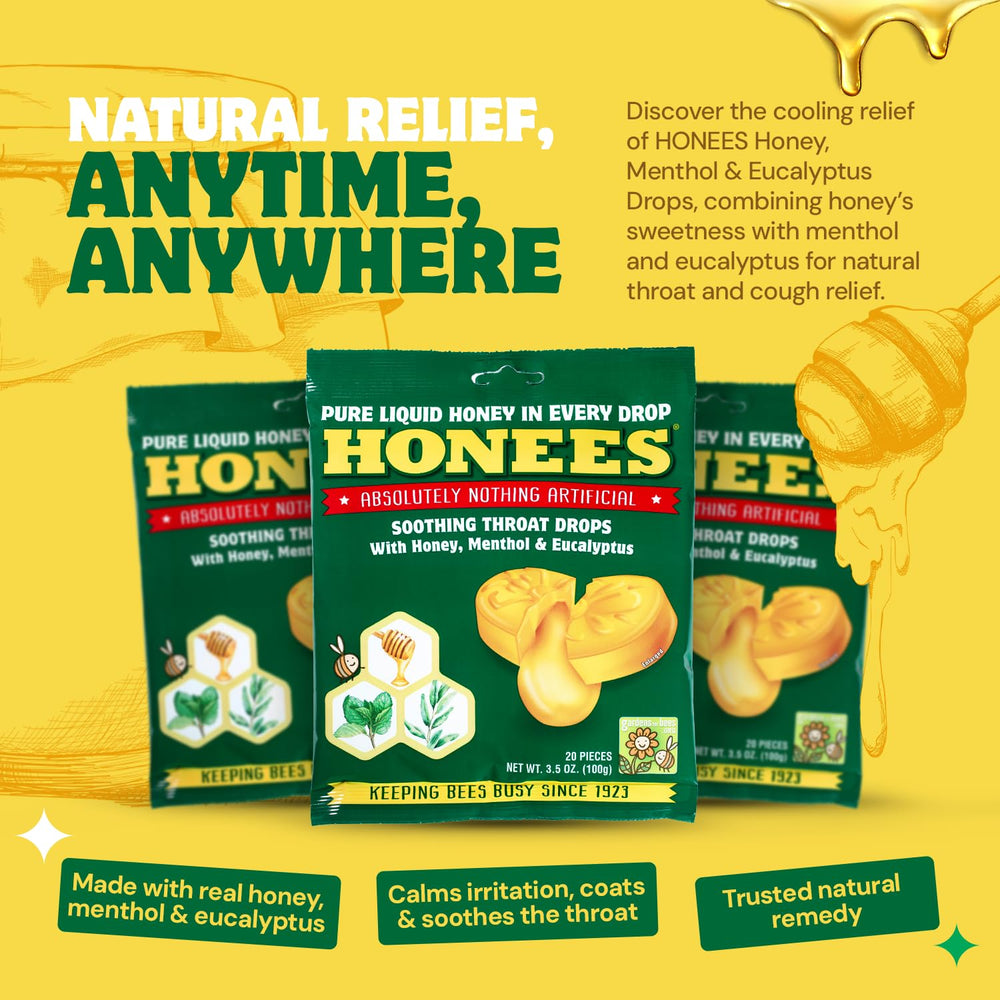 Honees menthol cough drops pack for on-the-go relief