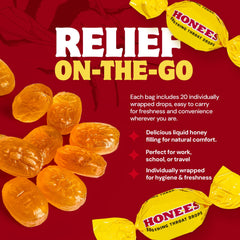 Close-up of honey-filled drop, pure honey core for natural soothing experience.