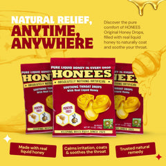 Honees resealable bag with individually wrapped drops, easy to carry at work or travel.