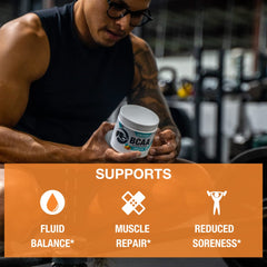 Honey Badger BCAA + EAA label close-up showing clean, zero sugar formula.