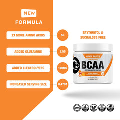 Honey Badger BCAA + EAA scoop highlighting convenient post-workout amino acid fuel.
