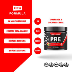 Honey Badger pre-workout powder scoop measuring clean, fast-absorbing energy