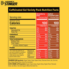 Honey Stinger caffeinated energy gel strawberry kiwi, quick mid-workout boost in portable sachet
