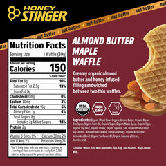Honey Stinger Organic Almond Butter Maple Waffle inside-cross-section reveals creamy almond butter and maple sweetness.