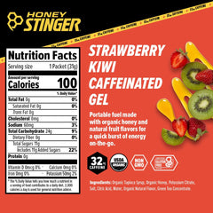 Close-up of Honey Stinger gel tube highlighting caffeinated formula